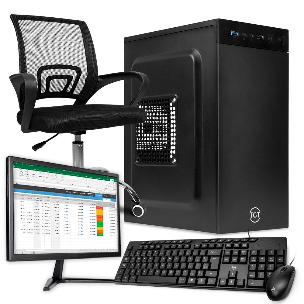 PC Home Completo Mancer HM534, Intel Core I5, 8GB DDR3, SSD 240GB + Cadeira Office + Monitor + Kit Teclado e Mouse